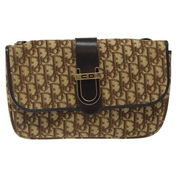 DIOR Trotter Canvas Shoulder Bag Brown Gold - Picture 2 of 12